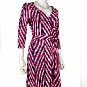 Diane Von Furstenberg Pink White and Navy “New Julian” Wrap Dress